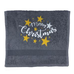 Gastendoek_Merry_Christmas_Stars_Grijs