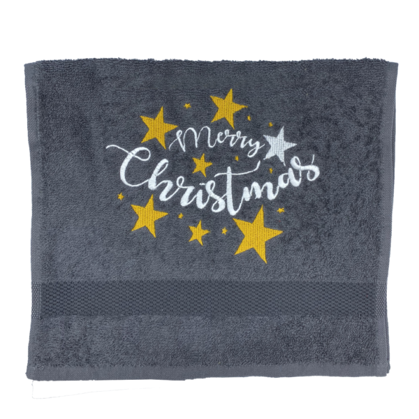 Gastendoek_Merry_Christmas_Stars_Grijs