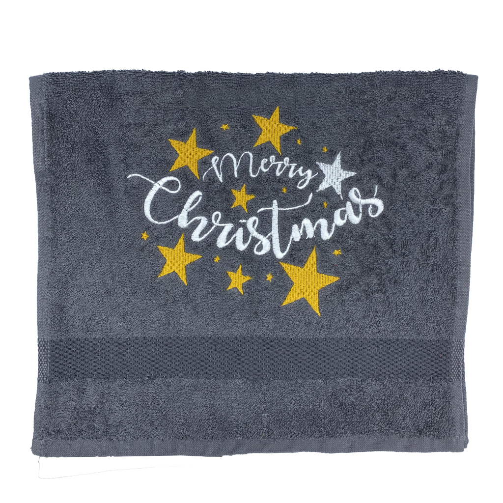 Gastendoek_Merry_Christmas_Stars_Grijs