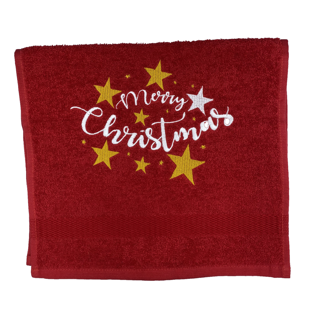 Gastendoek Merry Christmas Sterren Rood