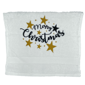 Gastendoek_Merry_Christmas_Stars_Wit