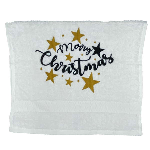 Gastendoek_Merry_Christmas_Stars_Wit