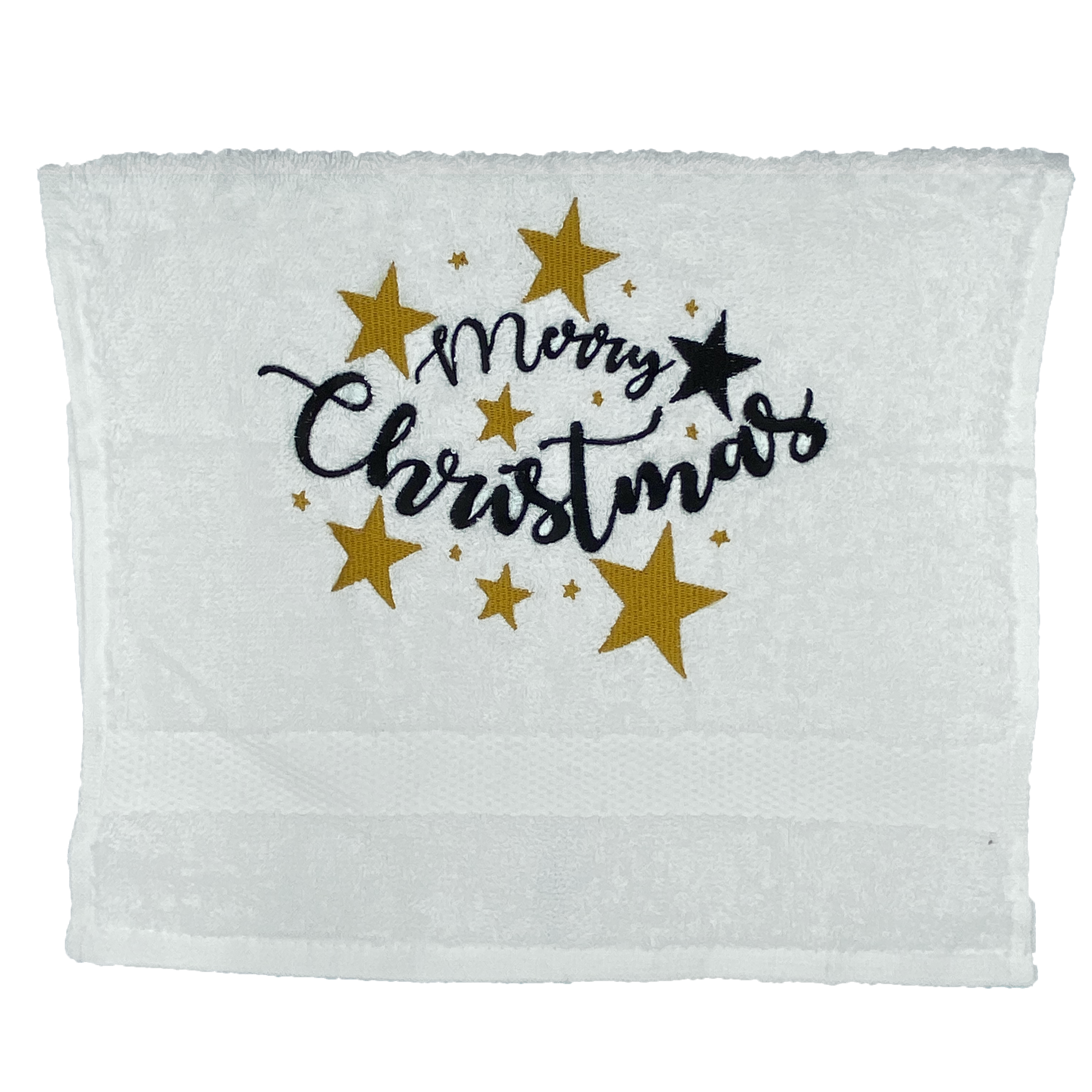 Gastendoek_Merry_Christmas_Stars_Wit